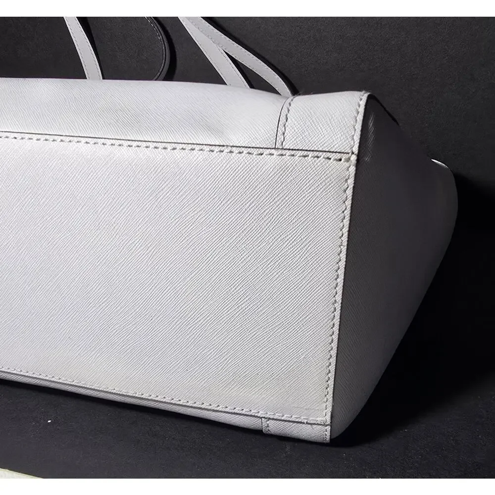 Rebecca Minkoff Monroe Laptop Bag Saffiano Leather Tote Shoulder Purse White NEW
